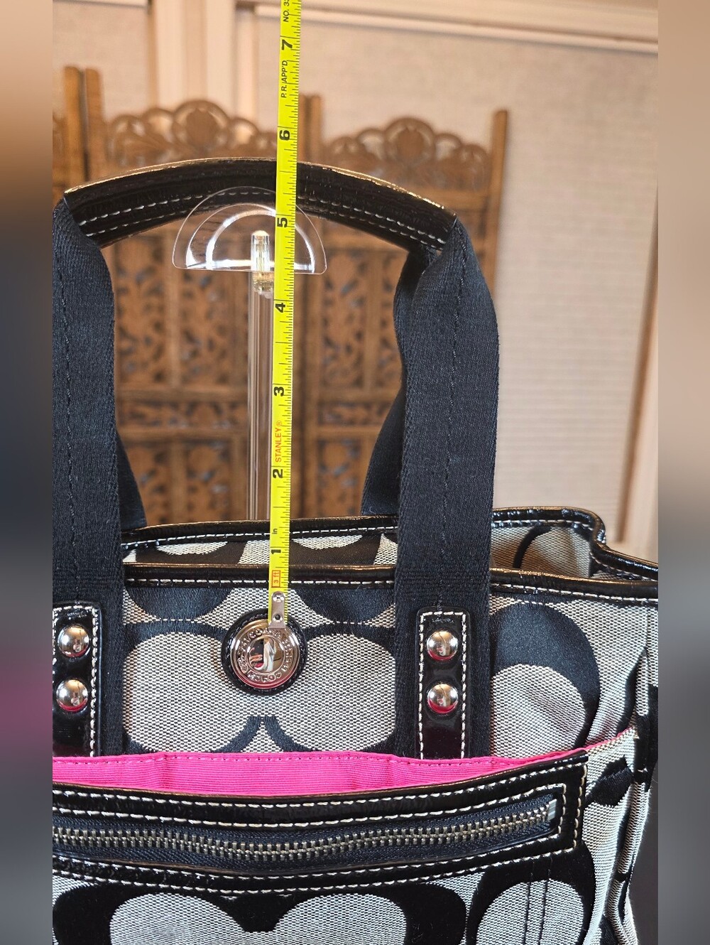 Coach Signature Canvas Black and Khaki Tote Bag - Picture 16 of 16